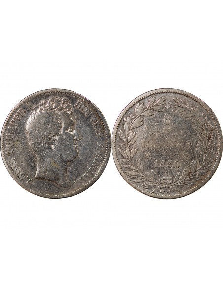 LOUIS PHILIPPE﻿ - 5 FRANCS 1830 W LILLE "Tiolier sans le I, Tr creux"