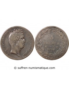 LOUIS PHILIPPE﻿ - 5 FRANCS, TIOLIER, TR. EN CREUX, AVEC LE I - 1831, MA MARSEILLE (petit palmier)