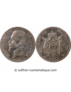 NAPOLEON III - 5 FRANCS TETE NUE, ANCRE, ARGENT - 1855, A PARIS