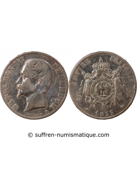 NAPOLEON III - 5 FRANCS TETE NUE, ANCRE, ARGENT - 1855, A PARIS