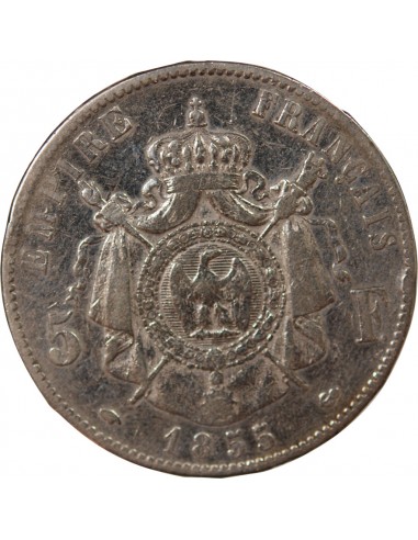 NAPOLEON III - 5 FRANCS TETE NUE, ANCRE, ARGENT - 1855, A PARIS