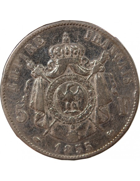NAPOLEON III - 5 FRANCS TETE NUE, ANCRE, ARGENT - 1855, A PARIS