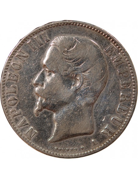 NAPOLEON III - 5 FRANCS TETE NUE, ANCRE, ARGENT - 1855, A PARIS