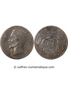 NAPOLEON III - 5 FRANCS TÊTE NUE, ARGENT - 1856, D LYON
