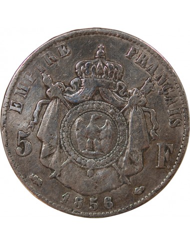 NAPOLEON III - 5 FRANCS TÊTE NUE, ARGENT - 1856, D LYON