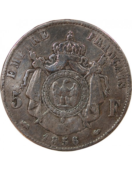 NAPOLEON III - 5 FRANCS TÊTE NUE, ARGENT - 1856, D LYON