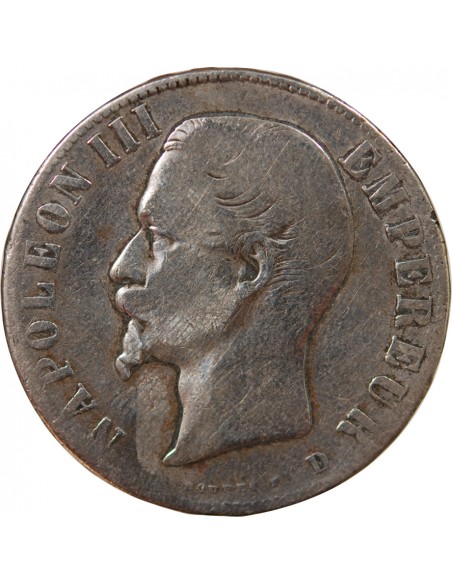 NAPOLEON III - 5 FRANCS TÊTE NUE, ARGENT - 1856, D LYON