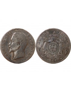 NAPOLEON III - 5 FRANCS TÊTE NUE, ARGENT - 1856, D LYON 2