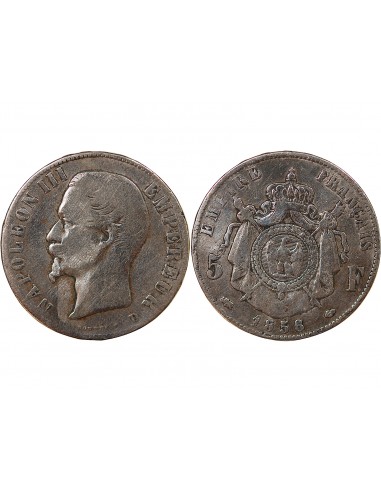 NAPOLEON III - 5 FRANCS TÊTE NUE, ARGENT - 1856, D LYON