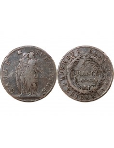 ITALIE, REPUBLIQUE SUBALPINE - 5 FRANCS ARGENT - AN 10, TURIN﻿ 2