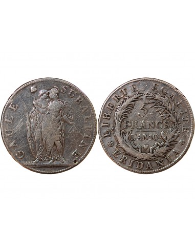 ITALIE, REPUBLIQUE SUBALPINE - 5 FRANCS ARGENT - AN 10, TURIN﻿
