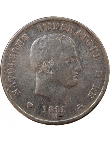 ITALIE, NAPOLEON Ier - 5 LIRE ARGENT - 1811, M MILAN