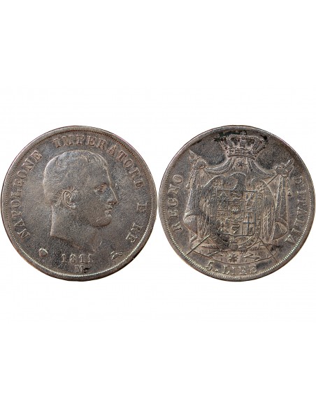 ITALIE, NAPOLEON Ier - 5 LIRE ARGENT - 1811, M MILAN
