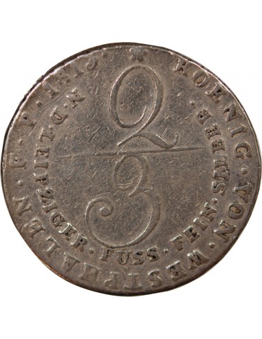 ALLEMAGNE, ROYAUME DE WESTPHALIE, JÉRÔME BONAPARTE - 2/3 THALER ARGENT - 1813, C CLAUSTHAL