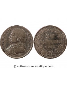 VATICAN, PIE IX - 20 BAIOCCHI ARGENT - 1861, AN XVI, R ROME
