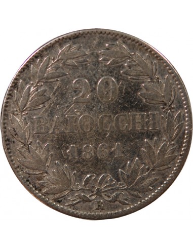 VATICAN, PIE IX - 20 BAIOCCHI ARGENT - 1861, AN XVI, R ROME
