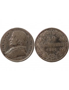 VATICAN, PIE IX - 20 BAIOCCHI ARGENT - 1861, AN XVI, R ROME 2