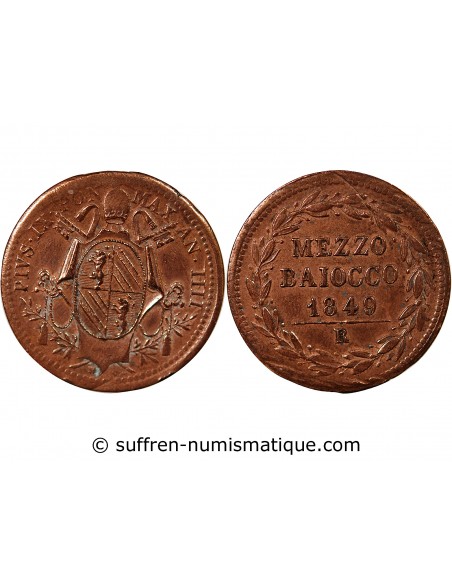 VATICAN, PIE IX - 1/2 BAIOCCO - 1849, AN IV, R ROME