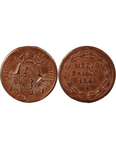 VATICAN, PIE IX - 1/2 BAIOCCO - 1849, AN IV, R ROME