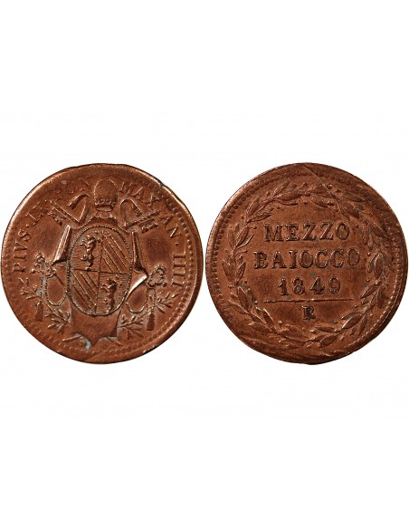 VATICAN, PIE IX - 1/2 BAIOCCO - 1849, AN IV, R ROME