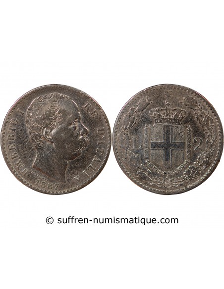 ITALIE, UMBERTO Ier - 2 LIRE ARGENT - 1887, R ROME