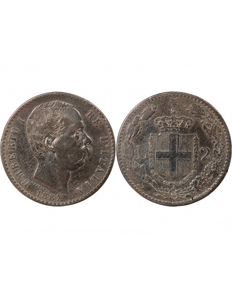 ITALIE, UMBERTO Ier - 2 LIRE ARGENT - 1887, R ROME