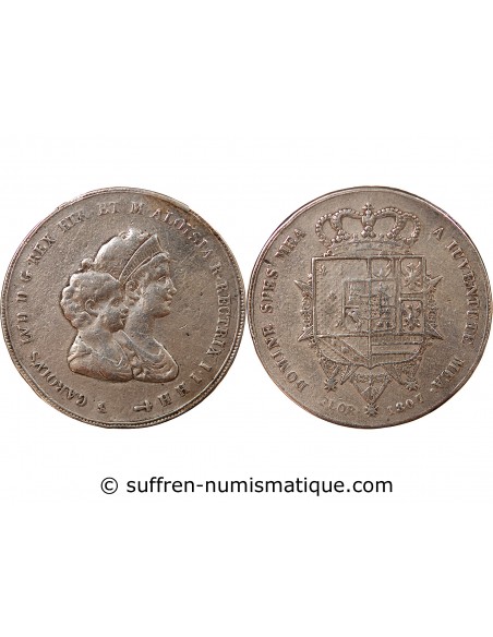 ITALIE, ROYAUME D'ETRURIE, CHARLES-LOUIS & MARIE LOUISE - 10 LIRE ARGENT - 1807, FLORENCE