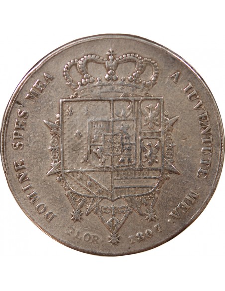 ITALIE, ROYAUME D'ETRURIE, CHARLES-LOUIS & MARIE LOUISE - 10 LIRE ARGENT - 1807, FLORENCE