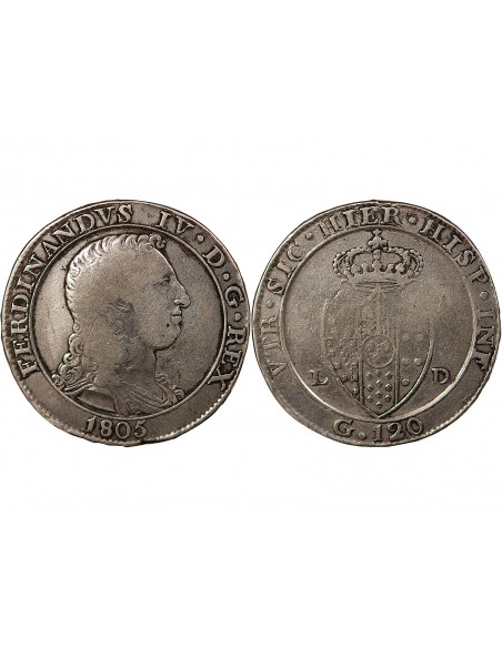 ITALIE, ROYAUME DE NAPLES, FERDINAND IV - 120 GRANA ARGENT - 1805 NAPLES