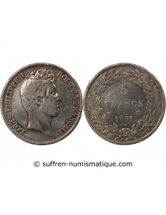LOUIS PHILIPPE﻿ - 5 FRANCS, TIOLIER, TR. EN CREUX, AVEC LE I - 1831, W LILLE