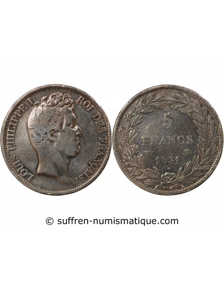 LOUIS PHILIPPE﻿ - 5 FRANCS, TIOLIER, TR. EN CREUX, AVEC LE I - 1831, W LILLE