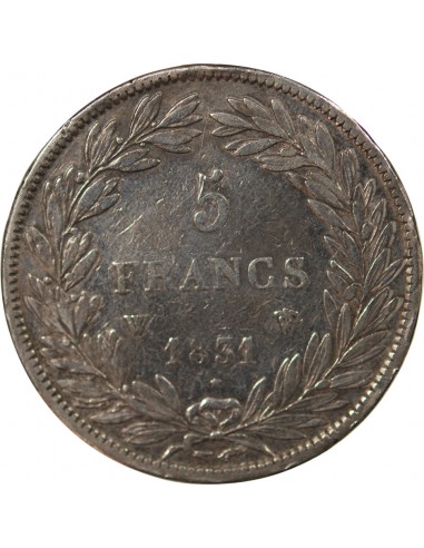 LOUIS PHILIPPE﻿ - 5 FRANCS, TIOLIER, TR. EN CREUX, AVEC LE I - 1831, W LILLE