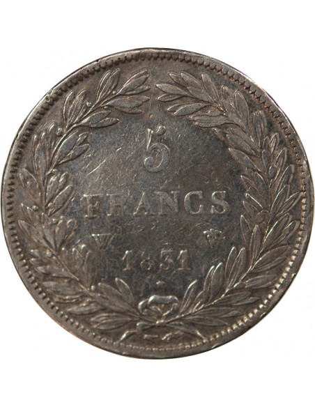 LOUIS PHILIPPE﻿ - 5 FRANCS, TIOLIER, TR. EN CREUX, AVEC LE I - 1831, W LILLE