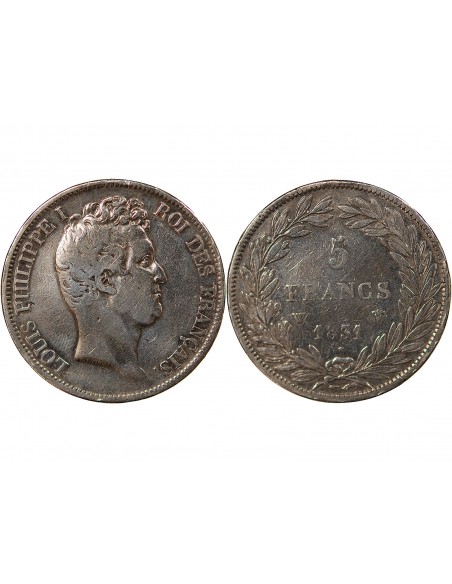 LOUIS PHILIPPE﻿ - 5 FRANCS, TIOLIER, TR. EN CREUX, AVEC LE I - 1831, W LILLE