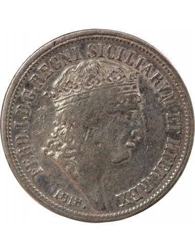 ITALIE, ROYAUME DES DEUX-SICILES, FERDINAND I - 120 GRANA ARGENT, GRANDE TÊTE - 1818, NAPLES