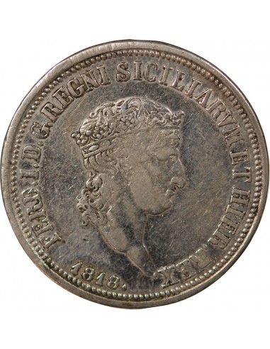 ITALIE, ROYAUME DES DEUX-SICILES, FERDINAND I - 120 GRANA ARGENT, PETITE TÊTE - 1818, NAPLES