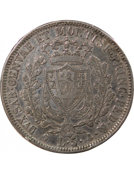 ITALIE, ROYAUME DE SARDAIGNE, CHARLES-FELIX - 5 LIRE ARGENT - 1827 P GÊNES