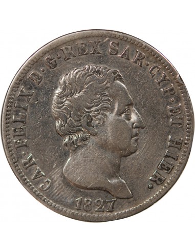 ITALIE, ROYAUME DE SARDAIGNE, CHARLES-FELIX - 5 LIRE ARGENT - 1827 P GÊNES