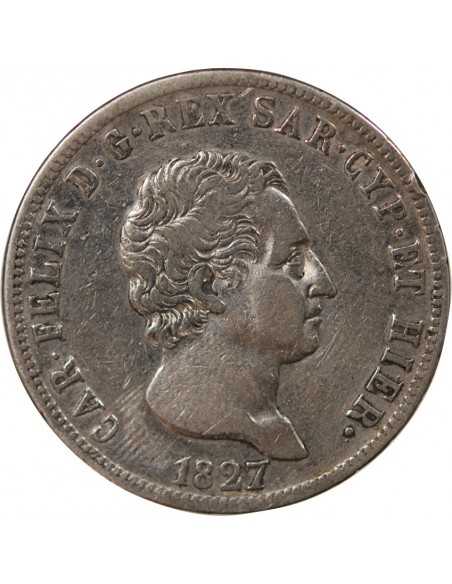 ITALIE, ROYAUME DE SARDAIGNE, CHARLES-FELIX - 5 LIRE ARGENT - 1827 P GÊNES