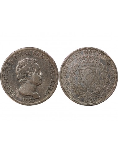 ITALIE, ROYAUME DE SARDAIGNE, CHARLES-FELIX - 5 LIRE ARGENT - 1827 P GÊNES