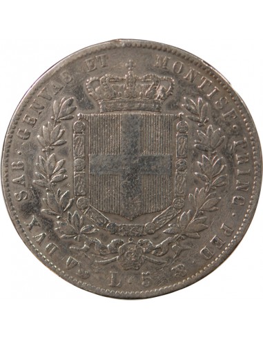 ITALIE, ROYAUME DE SARDAIGNE, VICTOR EMMANUEL II - 5 LIRE ARGENT - 1859 P GÊNES