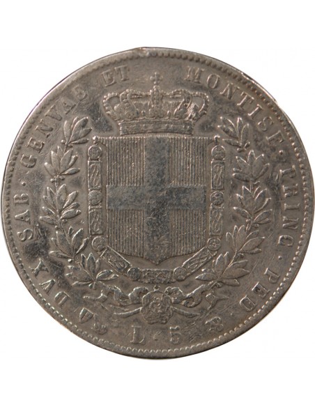 ITALIE, ROYAUME DE SARDAIGNE, VICTOR EMMANUEL II - 5 LIRE ARGENT - 1859 P GÊNES