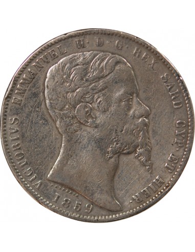 ITALIE, ROYAUME DE SARDAIGNE, VICTOR EMMANUEL II - 5 LIRE ARGENT - 1859 P GÊNES