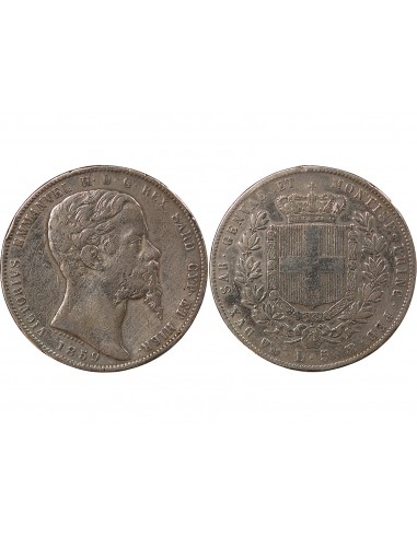 ITALIE, ROYAUME DE SARDAIGNE, VICTOR EMMANUEL II - 5 LIRE ARGENT - 1859 P GÊNES