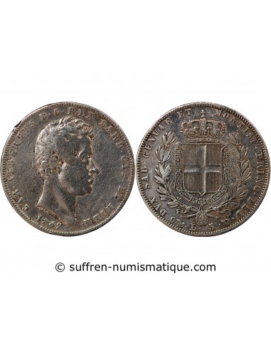 ITALIE, ROYAUME DE SARDAIGNE, CHARLES-ALBERT - 5 LIRE ARGENT - 1842 P GÊNES