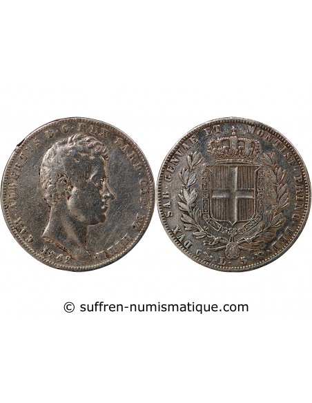 ITALIE, ROYAUME DE SARDAIGNE, CHARLES-ALBERT - 5 LIRE ARGENT - 1842 P GÊNES