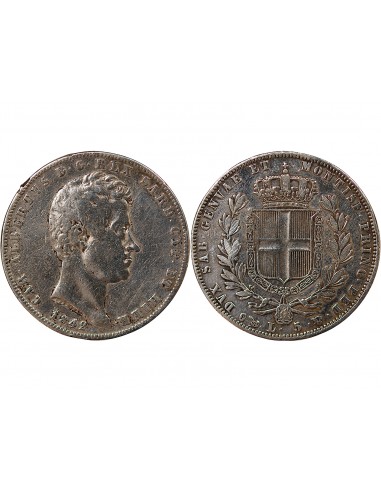 ITALIE, ROYAUME DE SARDAIGNE, CHARLES-ALBERT - 5 LIRE ARGENT - 1842 P GÊNES