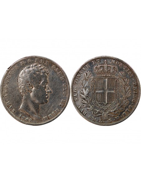 ITALIE, ROYAUME DE SARDAIGNE, CHARLES-ALBERT - 5 LIRE ARGENT - 1842 P GÊNES