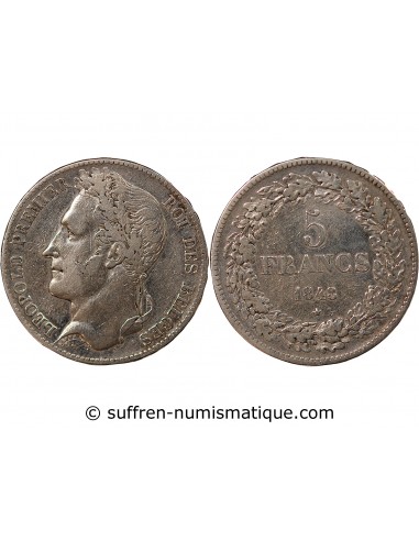BELGIQUE, LEOPOLD Ier - 5 FRANCS ARGENT - 1848 BRUXELLES