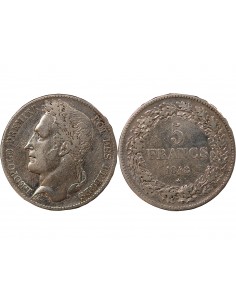 BELGIQUE, LEOPOLD Ier - 5 FRANCS ARGENT - 1848 BRUXELLES 2